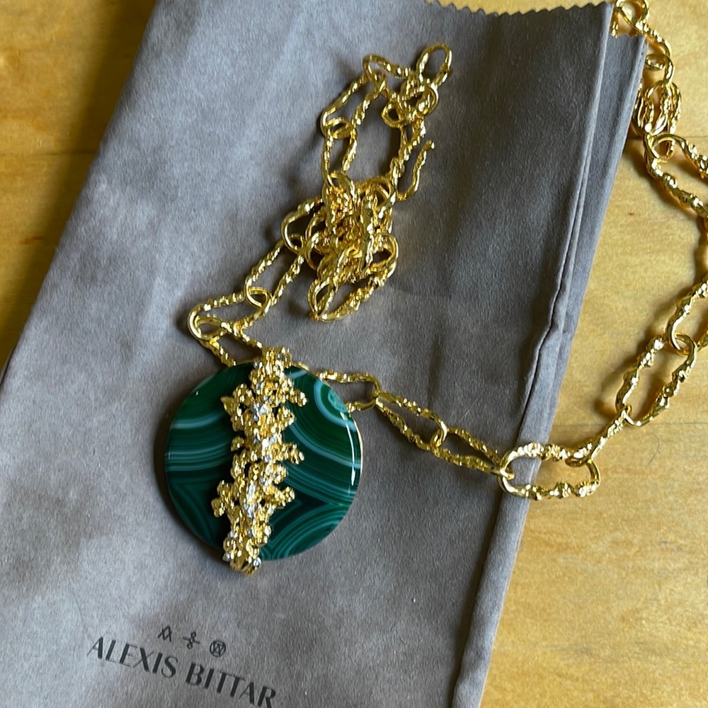 Alexis Bittar green and gold long necklace new in bag